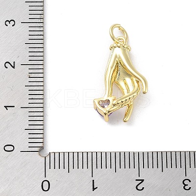 Rack Plating Palm Brass Micro Pave Cubic Zirconia Pendants KK-E102-18G-04-1
