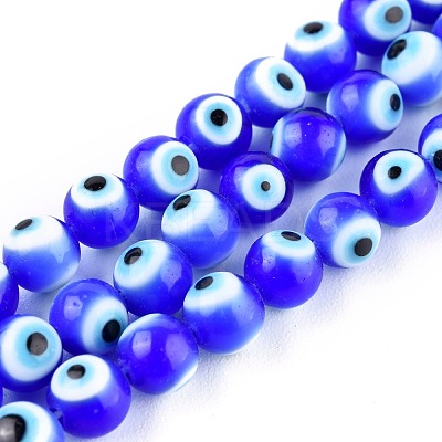 Handmade Evil Eye Lampwork Round Bead Strands X-LAMP-L055-6mm-14-1