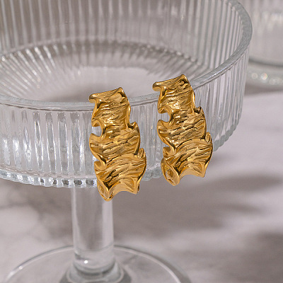 Wrinkled C-Shaped 304 Stainless Steel Stud Earrings SF8880-1