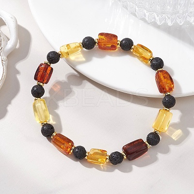 Natural Amber and Lava Rock Beads Stretch Bracelets for Women Men BJEW-JB13385-1