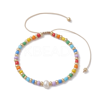 Rainbow Style Glass Seed Beads Braided Bead Bracelets for Women BJEW-JB10064-1