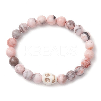 8.5mm Round Natural Pink Zebra Jasper Beaded Stretch Bracelets BJEW-JB10466-02-1
