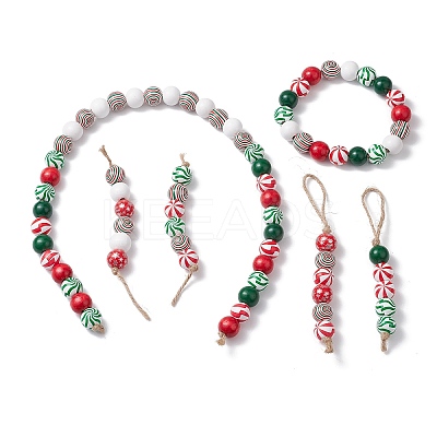 Wood Beads Pendant Decoraiton HJEW-JM02270-1
