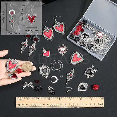DIY Gothic Heart Brass & Alloy Enamel Dangle Earring Making Kits DIY-SC0026-61-1