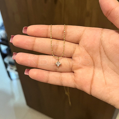 Rhombus 304 Stainless Steel Pave Clear Cubic Zirconia Pendant Necklaces FS-WG09C14-01-1