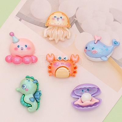 Marine Organism Theme Opaque Resin Cabochons LS-PW-WGABCE0-07-1