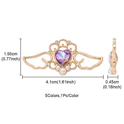 5Pcs 5 Colors Rack Plating Alloy Rhinestone Pendants ALRI-YW0001-19-1