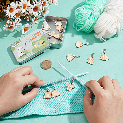 Wood Clothes Pendant Locking Stitch Markers HJEW-NB00123-1