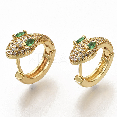 Brass Micro Pave Cubic Zirconia Huggie Hoop Earrings EJEW-S208-057B-1