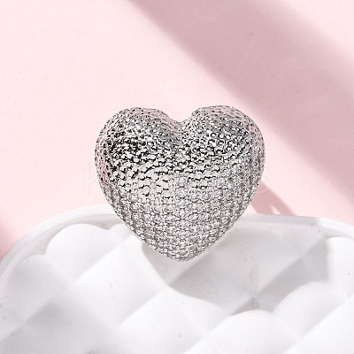 Brass Micro Pave Cubic Zirconia Adjustable Open Cuff Rings for Women RJEW-A072-02P-1