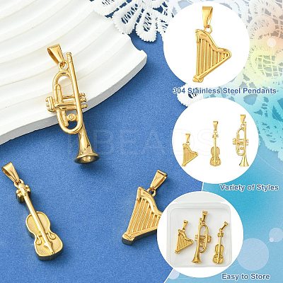 3Pcs 3 Styles 304 Stainless Steel Big Pendants STAS-CJ0002-73-1
