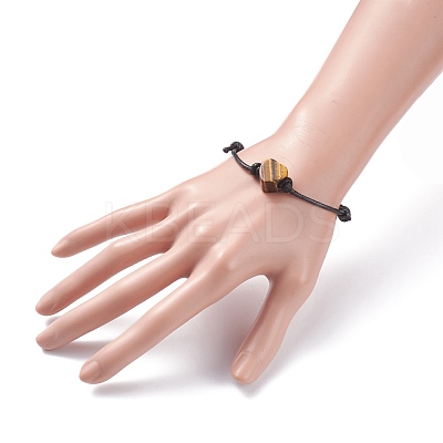 Natural Tiger Eye Heart Braided Cord Bracelet BJEW-JB07685-01-1