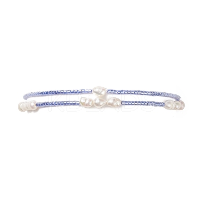2Pcs 2 Style Natural Pearl & Glass Seed Beaded Stretch Bracelets Set BJEW-JB09032-1