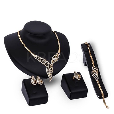 Wing Brass Crystal Rhinestone Pendant Necklaces & Stud Earrings & Link Bracelets & Rings Sets FS-WGB7F4A-01-1