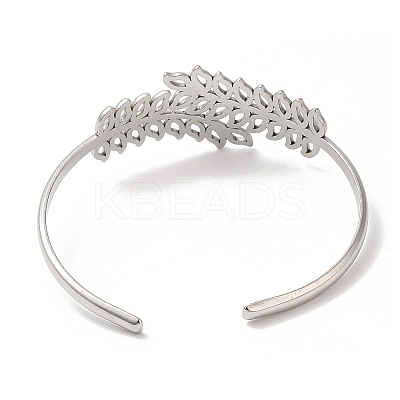 Non-Tarnish 304 Stainless Steel Leaf Open Cuff Bangles BJEW-L682-027P-1