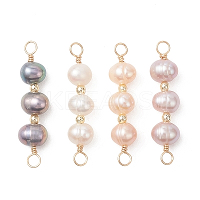 Natural Cultured Freshwater Pearl Potato Beaded Connector Charms PALLOY-JF04929-1