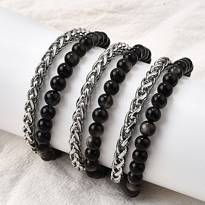 Natural Silver Leaf Jasper Round Beads Multi-strand Bracelets BJEW-D330-02P-07-1