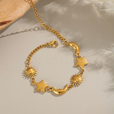 304 Stainless Steel Star & Sun & Moon Link Bracelets for Women PP4213-1-1