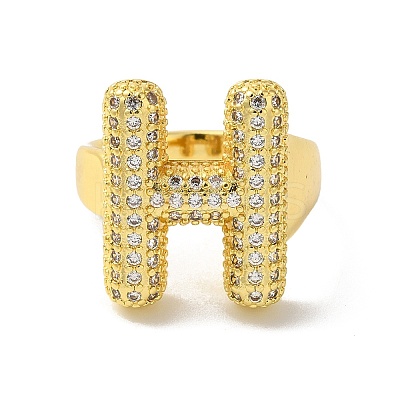 Letter Brass Micro Pave Clear Cubic Zirconia Open Cuff Ring for Women RJEW-N046-03H-G-1