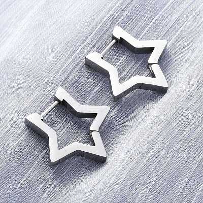 Tarnish Resistant 304 Stainless Steel Star Huggie Hoop Earrings STAS-H156-05P-1