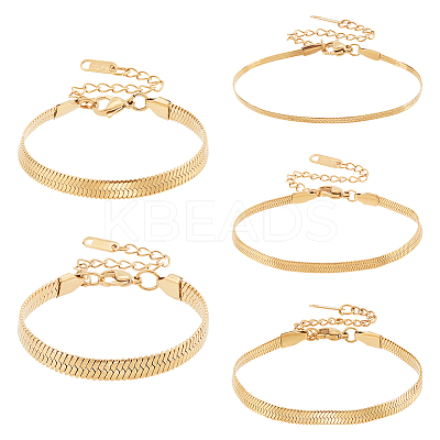 5Pcs 5 Size Ion Plating(IP) 304 Stainless Steel Herringbone Chain Bracelets Set for Men Women BJEW-PH0004-37-1