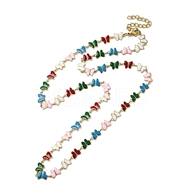 Colorful Enamel Butterfly Link Chain Necklace NJEW-C037-02G-1