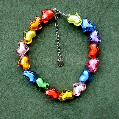 Valentine's Day Acrylic Bead in Bead Heart Beaded Necklaces with Alloy End Chains FS-WG4CF83-07-1