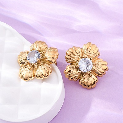 304 Stainless Steel Rhinestone Stud Earrings EJEW-R027-03G-1
