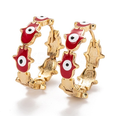 Brass Enamel Huggie Hoop Earrings EJEW-F264-20-G-1