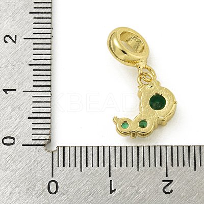 Rack Plating Brass Pave Green Cubic Zirconia Insects European Dangle Charms KK-Z067-35G-1