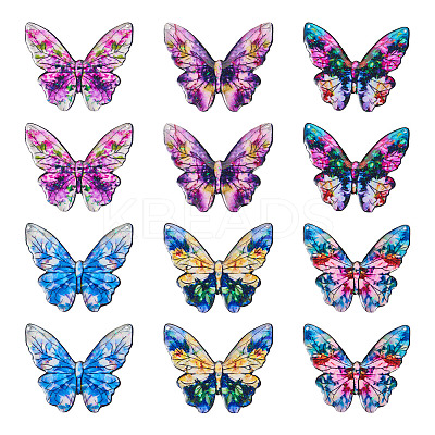 6 Colors Epoxy Resin Flower Print Big Pendants RESI-TA0002-60A-1