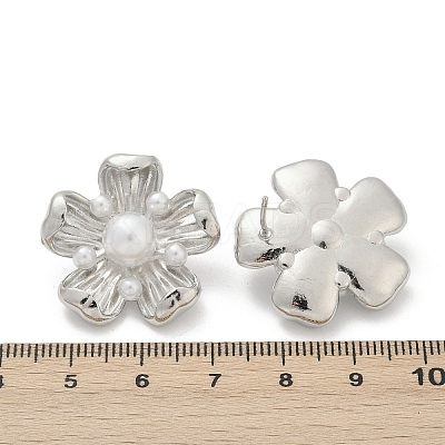 Flower Brass ABS Imitation Pearl Stud Earrings EJEW-M082-08P-1