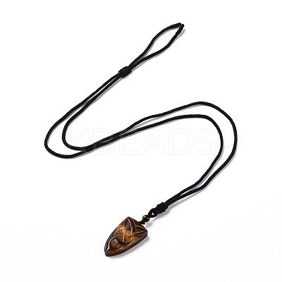 Natural Tiger Eye Sailor's Knot Pendant Necklace with Nylon Cord for Women NJEW-E091-02B-1