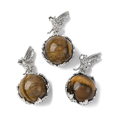 Natural Tiger Eye Round Pendants G-G207-01P-04-1