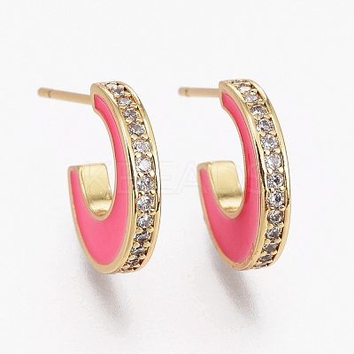 Brass Micro Pave Clear Cubic Zirconia Half Hoop Earrings EJEW-L231-64B-1