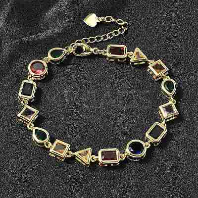 Brass Micro Pave Cubic Zirconia Link Bracelets for Women BJEW-P358-03G-1