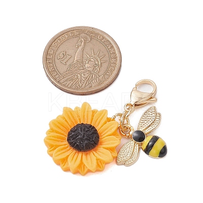 Bee Sunflower Resin & Alloy Enamel Pendant Decorations X-HJEW-JM01995-1