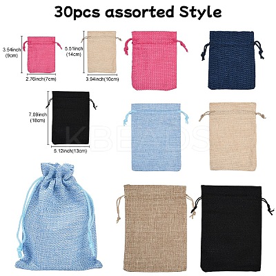 30Pcs 6 Styles Polyester Imitation Burlap Packing Pouches Drawstring Bags ABAG-YW0001-08-1