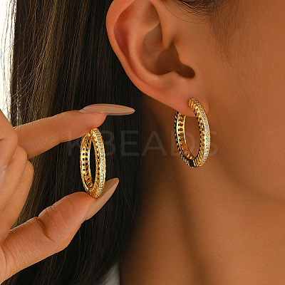 Hollow Brass Clear Cubic Zirconia Hoop Earrings SP8143-1