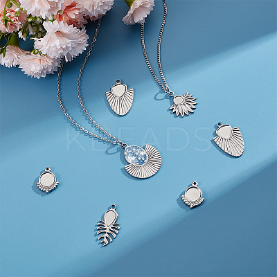 12Pcs 6 Styles 304 Stainless Steel Pendant Cabochon Settings STAS-UN0042-14-1