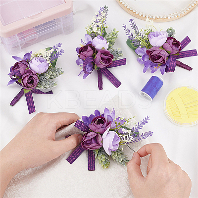 Silk Cloth Flower Boutonniere Brooch JEWB-WH0009-98-1