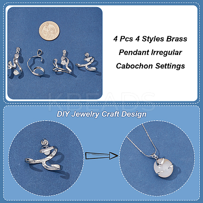 4Pcs 4 Styles Brass Pendant Irregular Cabochon Settings KK-NB0003-73B-1
