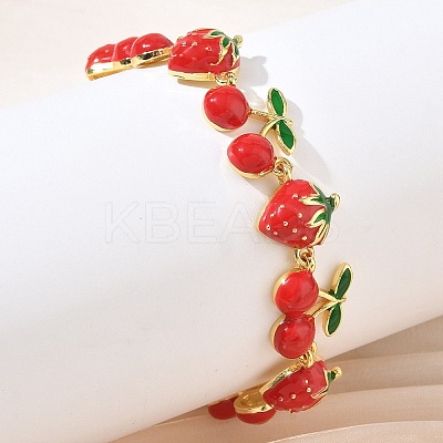 Brass & Enamel Link Chain Bracelets for Women BJEW-A171-02G-1