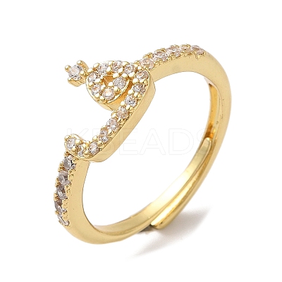 Rack Plating Brass Cubic Zirconia Arabic Letters Adjustable Rings for Women RJEW-S407-10G-09-1