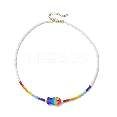 Boho Handmade Lampwork Fish & Colorful Glass Seed Beaded Necklaces for Women NJEW-TA00199-1