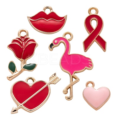 36Pcs 6 Style Valentine's Day Alloy Enamel Pendants ENAM-LS0001-72-1
