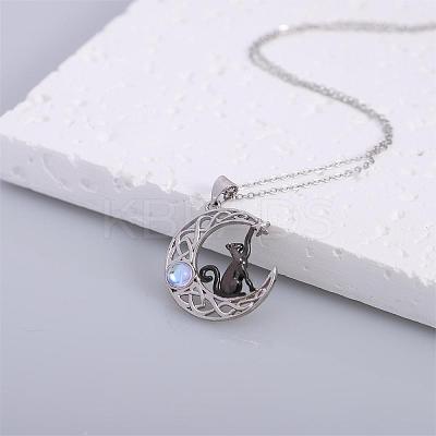 Black Cat Moonstone Brass Necklace Black Cat on the Moon Pendant Necklaces JN1112A-1