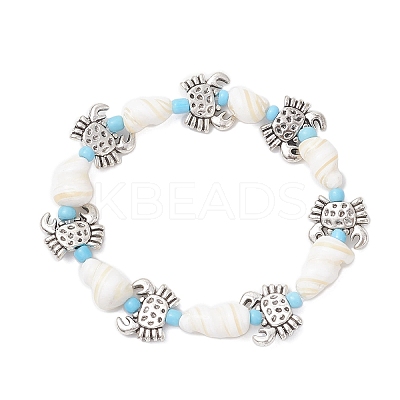 Ocean Theme Natural Shell & Alloy Beaded Stretch Bracelets for Men Women BJEW-JB12387-01-1