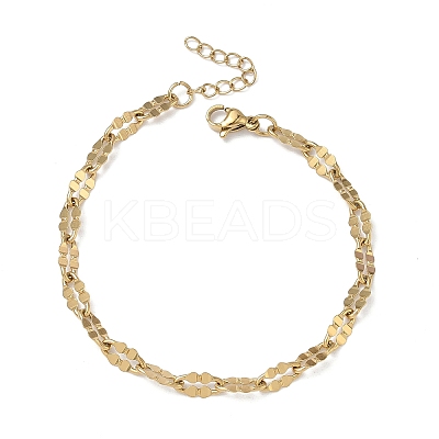 304 Stainless Steel Dapped Chains Bracelets for Women BJEW-D466-08B-G-1