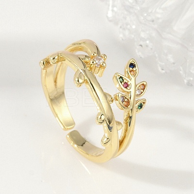 Brass Micro Pave Cubic Zirconia Cuff Rings for Women RJEW-S400-08G-1